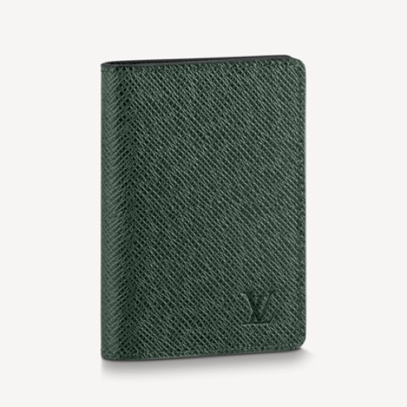 Authentic LV Louis Vuitton Green Taiga Leather ID Card Holder Organizer Wallet - Picture 1 of 16
